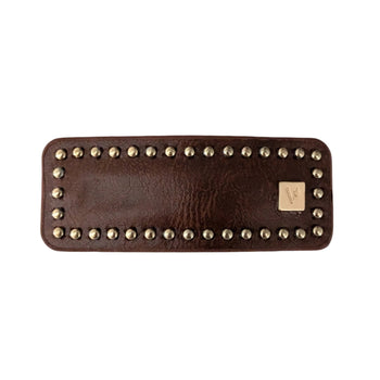 Leather Studs Snap Clip Brown